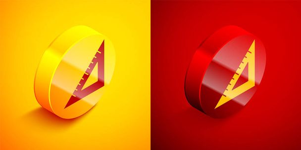 Isometric Triangular ruler icon isolated on orange and red background. Straightedge symbol. Geometric symbol. Circle button. Vector. - Vector, Image