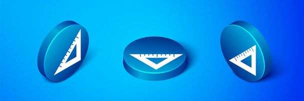 Isometric Triangular ruler icon isolated on blue background. Straightedge symbol. Geometric symbol. Blue circle button. Vector. - Vector, Image