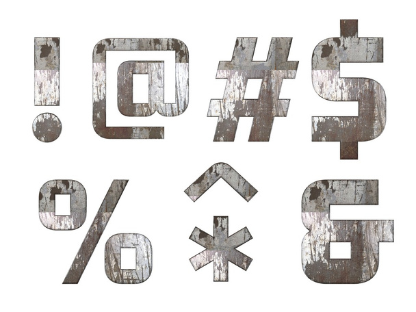 Alfabeto inglês, números e sinais isolados, grungy
  - Foto, Imagem