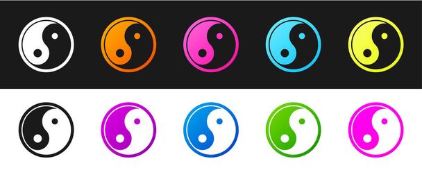 Definir Yin Yang símbolo de harmonia e equilíbrio ícone isolado no fundo preto e branco. Vetor. - Vetor, Imagem
