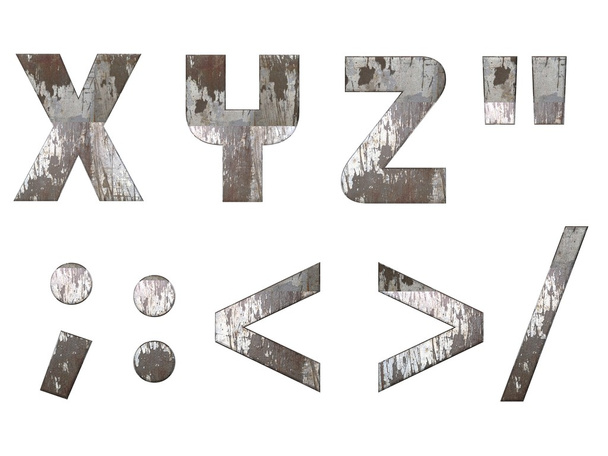 English alphabet, numbers and signs isolated, grungy  - Photo, Image