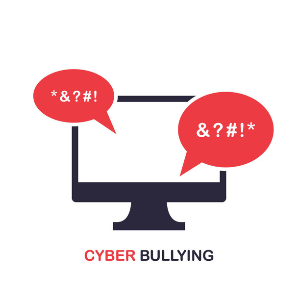 Cyber Bullying Icon. Cyberbullying Victim. Abuse, Internet Online Hate, Swear and Insult concept. Icon of Cyberbullying Online Chat on computer. Vector illustration - Вектор, зображення