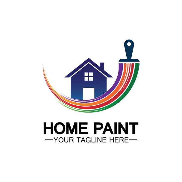 Kezdőlap Festmény Vector Logo Design.Home Festmény Szolgáltatás Színezés Logo Design Template.House festés szolgáltatás, dekoráció és javítás Multicolor ikon Vector logó. - Vektor, kép