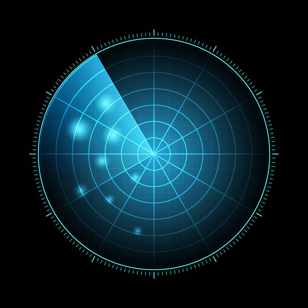 Radar HUD con objetivos en acción. Sistema de búsqueda militar, ilustración vectorial - Vector, Imagen