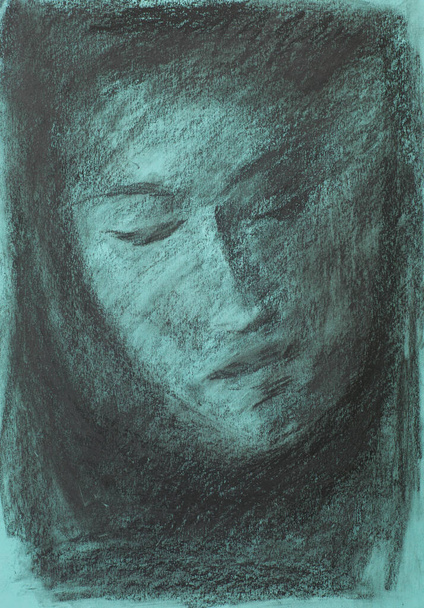 kresba ručně kresleného dřevěného uhlí ilustrující difúzní lidský portrét - Fotografie, Obrázek
