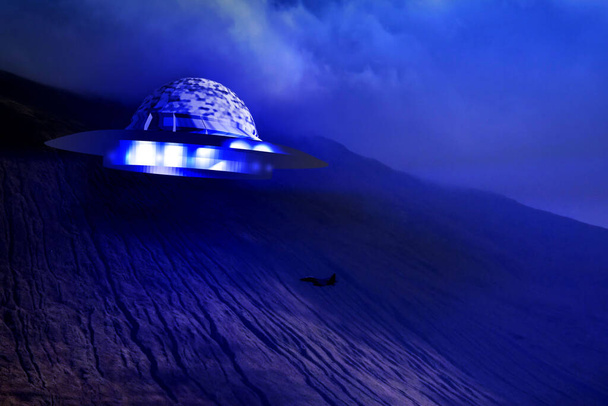 Geceleri UFO ve F-16 - Fotoğraf, Görsel