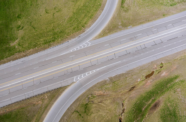 Aerial view road junction interchange highway in the summer - Photo, Image