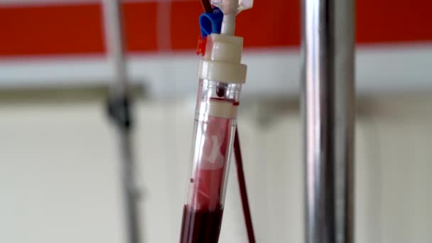 Ancara, Turquia - março de 2021: soro de transfusão de sangue no quarto do hospital com gotejamento de sangue - Filmagem, Vídeo