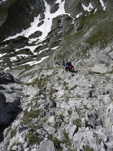 Climber at Ehrwalder Sonnenspitze mountain in Austria - Foto, imagen