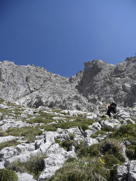 Climber at Ehrwalder Sonnenspitze mountain in Austria - Φωτογραφία, εικόνα