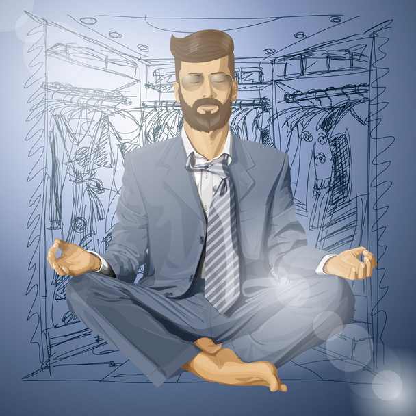Vektorhipster Geschäftsmann in Lotus-Pose meditiert - Vektor, Bild