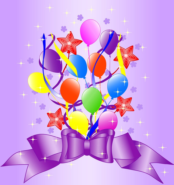 Birthday background with bow, balloons, ribbons. vector illustration - Vecteur, image