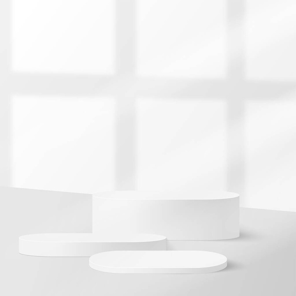 Abstraktní pozadí s bílou barvou geometrické 3D podiums. Vektorová ilustrace. - Vektor, obrázek