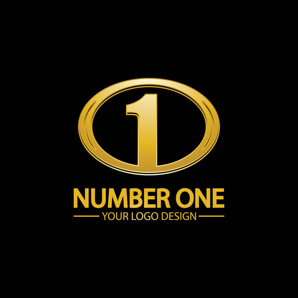 Goldene Nummer eins Logo Symbol Vektor Illustration Design isoliert schwarzen Hintergrund - Vektor, Bild