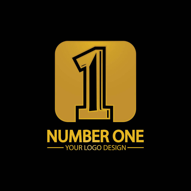 Golden Number one logo pictogram vector illustratie ontwerp geïsoleerde zwarte achtergrond - Vector, afbeelding