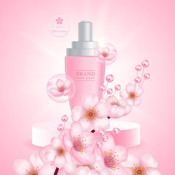 Cherry Blossom cream serum product vector illustration. - Вектор,изображение