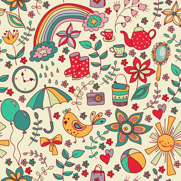 Cute doodle seamless pattern - Vector, afbeelding