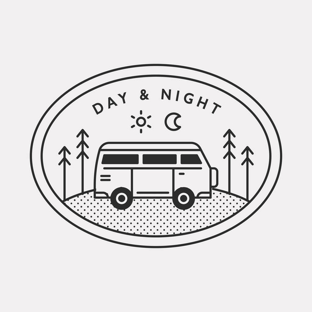 Auto camping illustratie logo voor reizen op een Ben Black kleur hipster ontwerp. - Vector, afbeelding