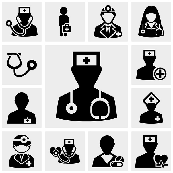 γιατρός και οι νοσοκόμες εικονίδια σε γκρι - Διάνυσμα, εικόνα