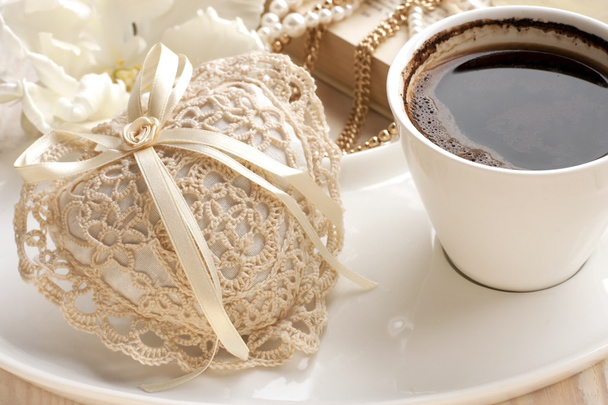 Romantic set  with coffee and decoration - Foto, afbeelding