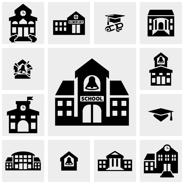 School building vector icons set on gray - Vector, Image