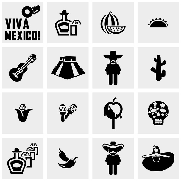 Meksyk wektorowe ikony na szaro - Wektor, obraz