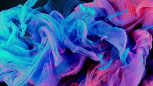 Magic mixing of color. Cloud of silky ink in water isolated on black background. Colorful ink in water, ink drop. Purple, blue, pink. - Footage, Video