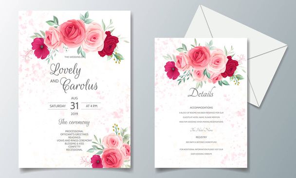 Gyönyörű virágos keret esküvői meghívó kártya sablon - Vektor, kép