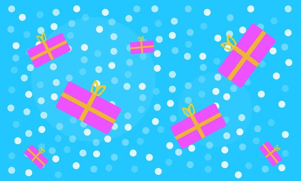 fényes csomagolt ajándékok hátterében csökkenő hó koncepció téli ünnepek és karácsonyi tapéta design - Vektor, kép