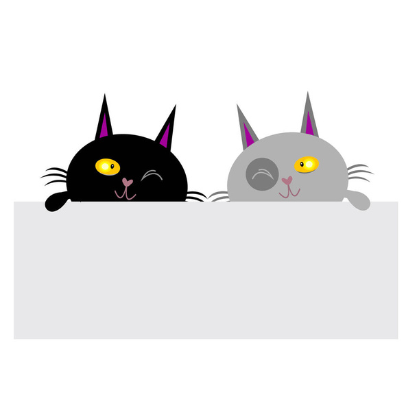 gatinhos espreitar por trás de uma parede cinza eles estão sorrindo e piscar animais de estimação conceito objeto no fundo branco - Vetor, Imagem