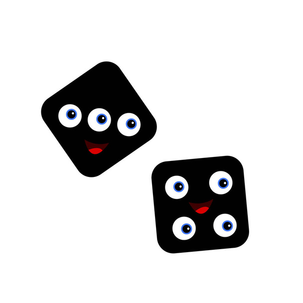 Cartoon schwarze Charaktere Würfel süßes Lachen auf weißem Hintergrund Objekte mit verschiedenen Zahlen Brettspiel-Konzept - Vektor, Bild