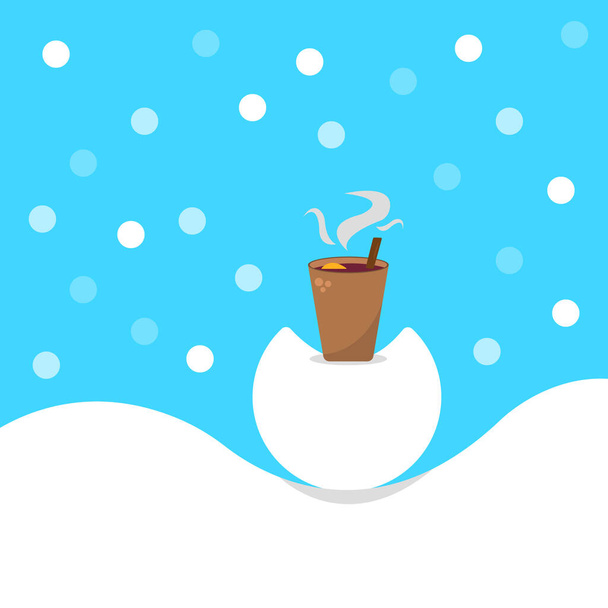 glass of hot mulled wine stands on the snow concept of winter and cold season - Vector, Image