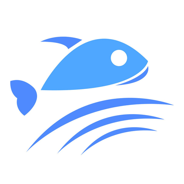 Fisch und Wasseroberfläche Logo für Design-Konzept von Meeresfrüchten und Angelobjekt auf weißem Hintergrund - Vektor, Bild
