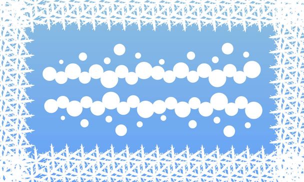 Pattern of round white snowballs in a frame of snowflakes on a blue background winter wallpaper for design - Vector, Image