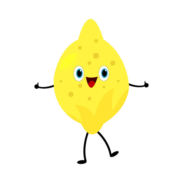 lemon cartoon character tropical fruit with blue shiny eyes holds thumbs up like approval gesture concept food and vitamins object on white background - Vektör, Görsel