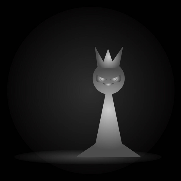 γκρι πιόνι σκάκι στο Στέμμα Ένα φάντασμα με κακά μάτια και ένα ύπουλο χαμόγελο σε ένα σκοτεινό φόντο με μια φωτεινή μέση έννοια του μυστικισμού και επιτραπέζια παιχνίδια - Διάνυσμα, εικόνα
