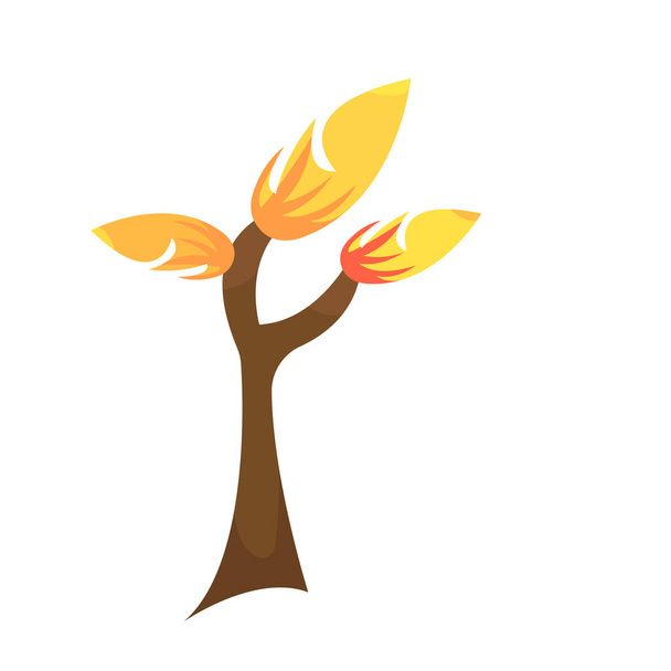 logo del árbol de otoño con hojas de color naranja brillante y motivos artísticos objeto sobre fondo blanco concepto de la naturaleza y la temporada dorada - Vector, imagen