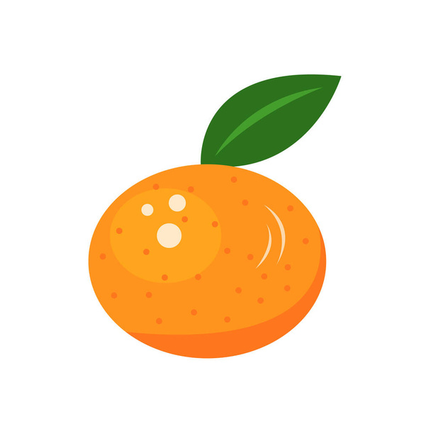 白い背景に熱帯果実を食欲をそそる緑の葉を持つ明るいオレンジ色のみかん - ベクター画像