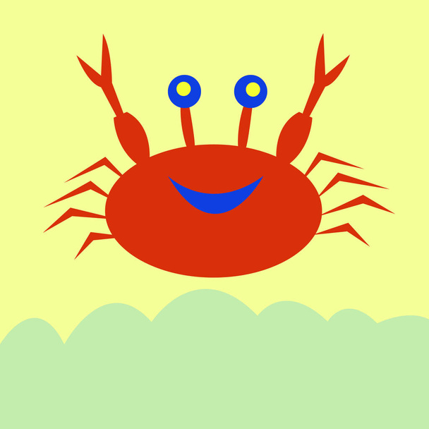 cheerful crab on the sandy seashore concept of sea creatures cartoon and cute - Vector, Image