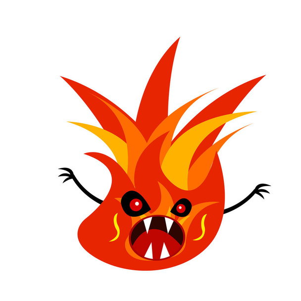 Monstruo de fuego aterrador personaje místico con patrones hechizantes. Concepto naturaleza y fuego Objeto sobre fondo blanco. - Vector, Imagen
