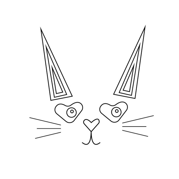 白い背景のペットのコンセプトに鋭い三角形の耳を持つ猫の肖像画銃口のクローズアップスケッチ. - ベクター画像