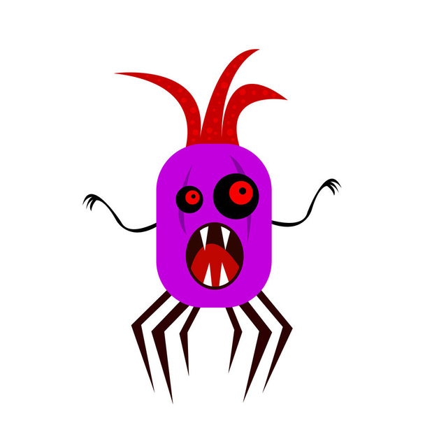monstre effrayant violet avec six pattes et crocs acérés tentacules rouges et des cicatrices sombres objet sur un fond blanc concept mystique et halloween - Vecteur, image