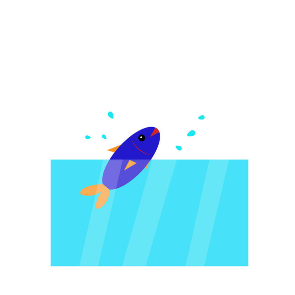 blue bright fish jumps out of a rectangular shiny aquarium pet concept - Vector, Image