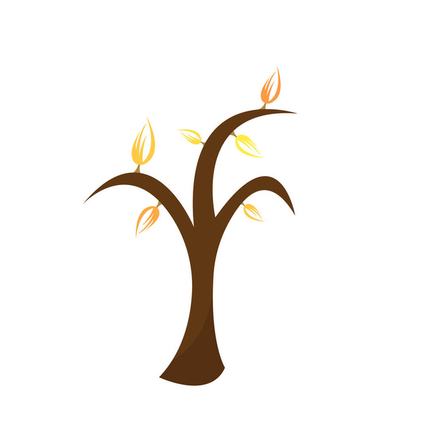коричнева осіннє дерево з барвистим яскравим логотипом для дизайну на білому тлі концепції золотого сезону та природи
 - Вектор, зображення
