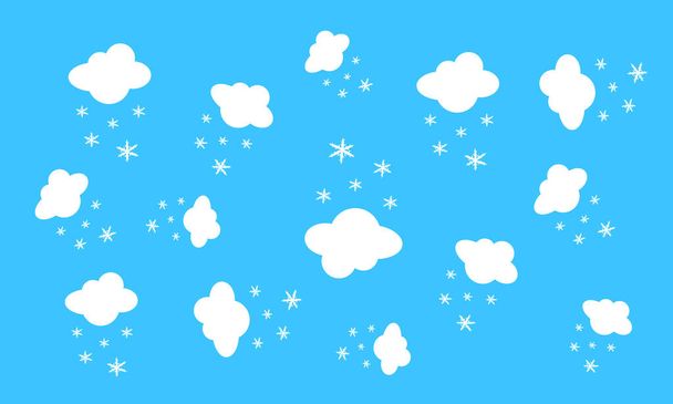 Fluffy clouds and falling snowflakes winter wallpaper for design concept of the first snow and cold - Vector, Image