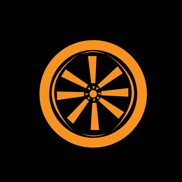 orangefarbenes Autorad auf schwarzem Hintergrund mit Transport- und Ersatzteilkonzept - Vektor, Bild