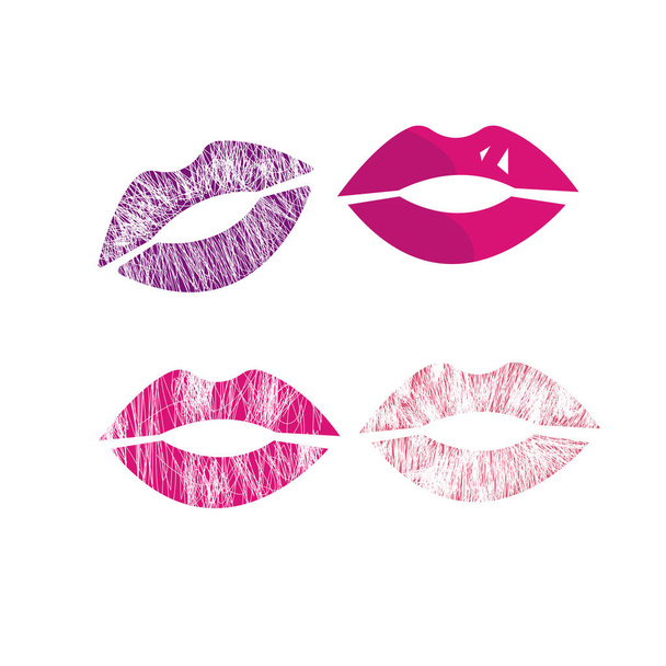 set afdrukken van vrouwelijke lippen op een witte achtergrond cosmetica en aantrekkelijkheid concept - Vector, afbeelding