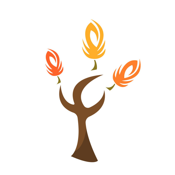 Φθινόπωρο λογότυπο δέντρο με πολύχρωμα φύλλα αντικείμενο σε λευκό φόντο έννοια της χρυσής εποχής και της φύσης - Διάνυσμα, εικόνα