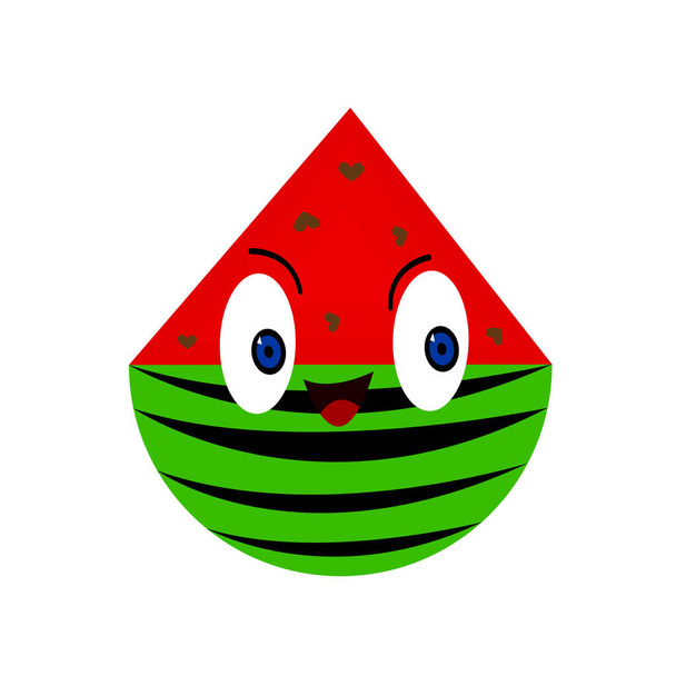 meloun jasný kreslený postava s roztomilým úsměvem a velké zářící oči populární letní rostlina se semeny ve tvaru srdce objekt na bílém pozadí logo pro design koncepce potravin a vitamínů - Vektor, obrázek
