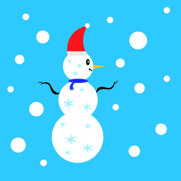 усміхнений сніговик в профілі він носить червоний святковий капелюх і вкритий візерунками концепції сніжинки взимку і свята
 - Вектор, зображення